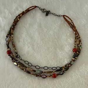 Multi-Strand Brown and Red Beaded Women’s Necklace